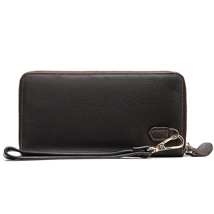 Men's Double Zipper Wallet Long First Layer Cowhide Large-capacity Handbag