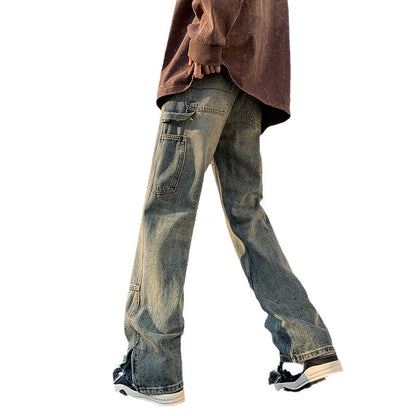 American Retro Jeans Men's Loose Straight Split Flared Trousers