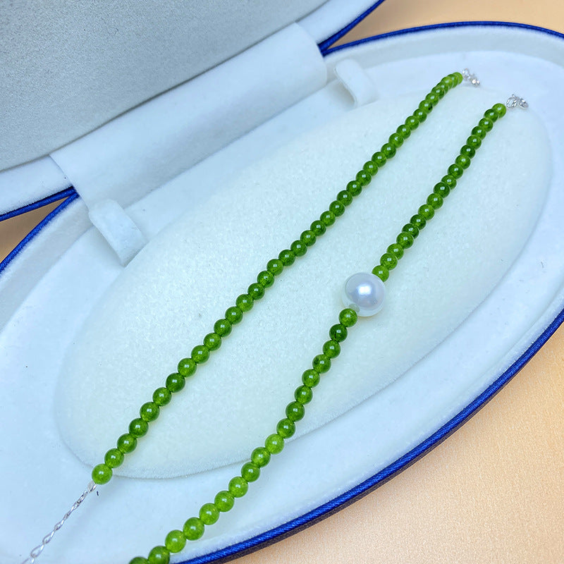 Silver White Green Chalcedony Pearl Bracelet For Women