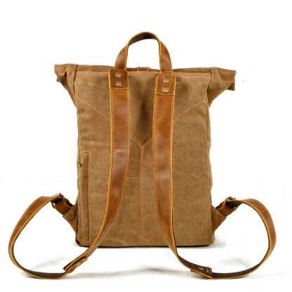 New Simple Retro Wax Canvas Backpack Men's Casual Leather