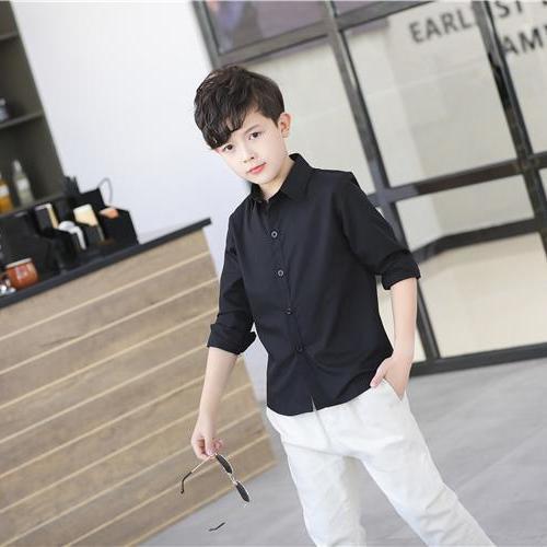 Children's POPPING Boys And Girls Black And White Solid Color Shirt