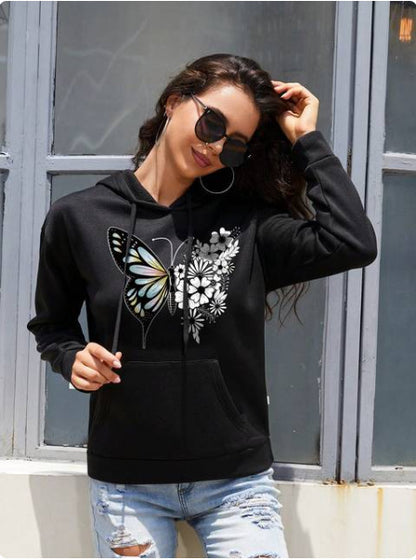 Retro Love Pattern Women's Sheath Hoodie Printed Pullover College Style