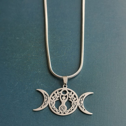 Triple Moon Celtic Knot Pendant Necklace