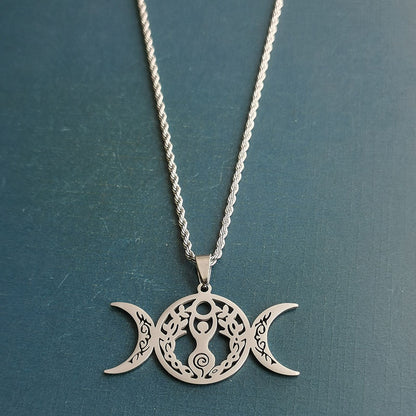 Triple Moon Celtic Knot Pendant Necklace