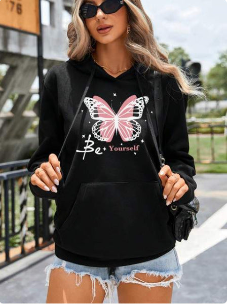 Retro Love Pattern Women's Sheath Hoodie Printed Pullover College Style