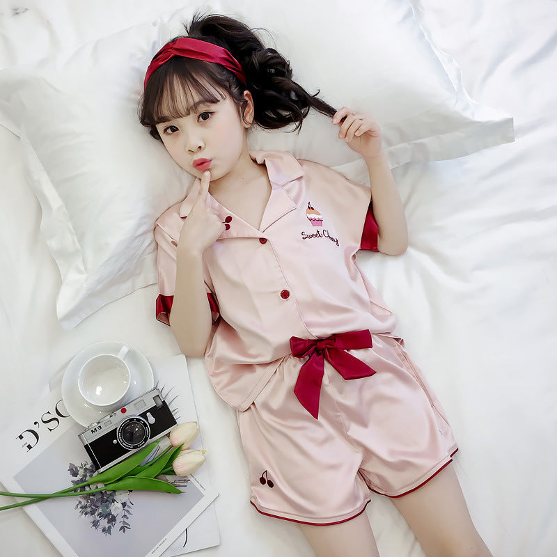 Girls Summer Cartoon Pajamas Short-sleeved Shorts Two-piece Suit