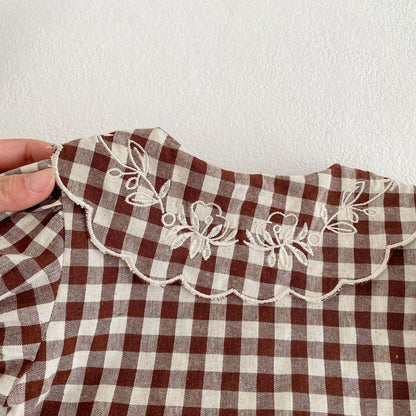 Baby  Embroidered Lapel Plaid Romper