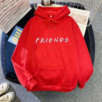 Women's Letter Friend Print Long Sleeve Hooded Sweatshirt