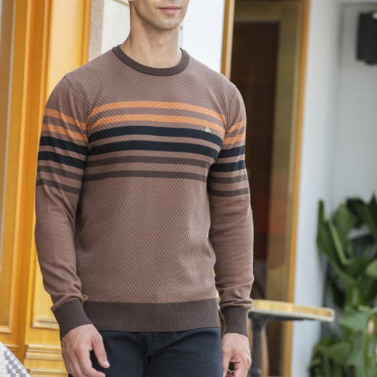 Striped Contrast Color Men's Casual Sweater Knit