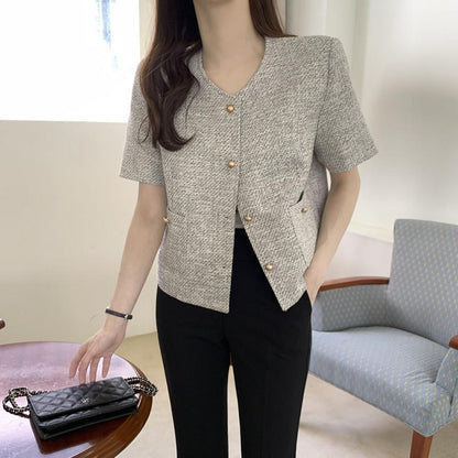 Women's Summer Gray Short Sleeve Coat Top