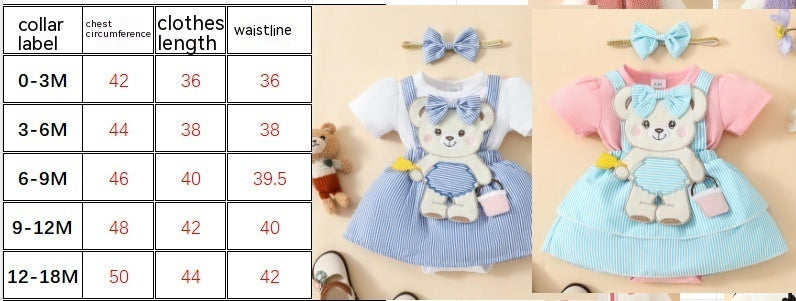 Baby Cute Bear Embroidered Fake Suspender Skirt Short Sleeve Triangle Baby's Gown