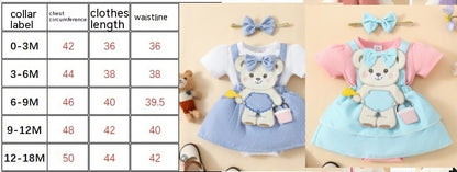 Baby Cute Bear Embroidered Fake Suspender Skirt Short Sleeve Triangle Baby's Gown