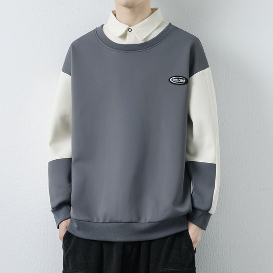 Fake Two Pieces Lapel Sweater Men's Spring And Autumn