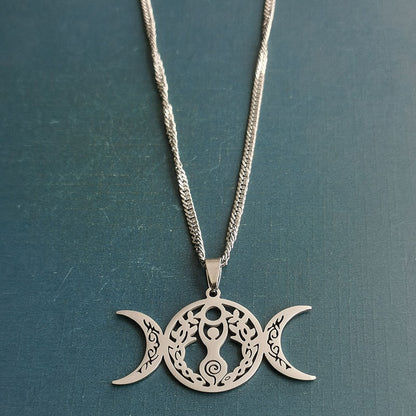 Triple Moon Celtic Knot Pendant Necklace