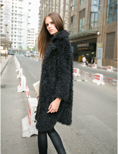 Autumn And Winter Ladies New Lamb Wool Long Trench Coat Imitation Fur Suit Coat Overcoat