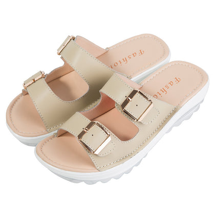 The 2021 summer new leather slope with thick soles muffin with leisure shoes sandals slippers shoes shake