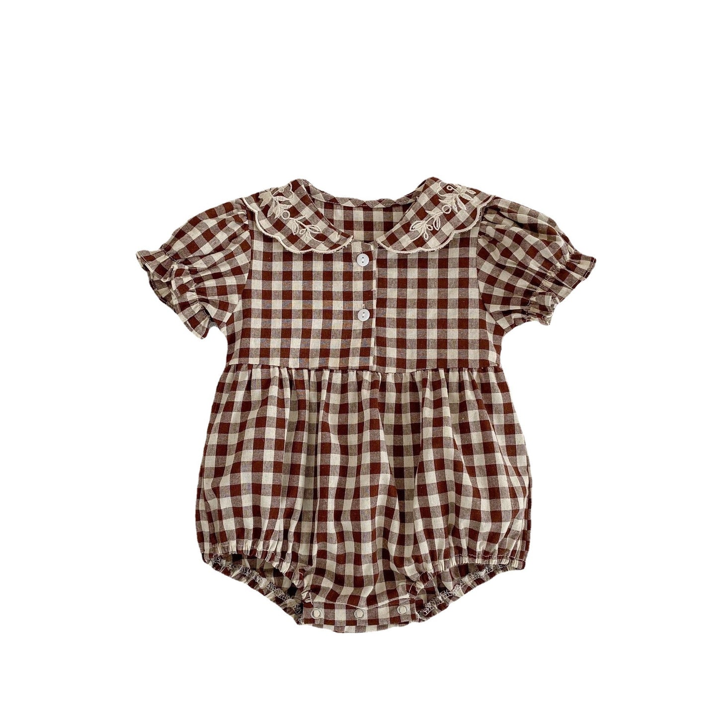 Baby  Embroidered Lapel Plaid Romper