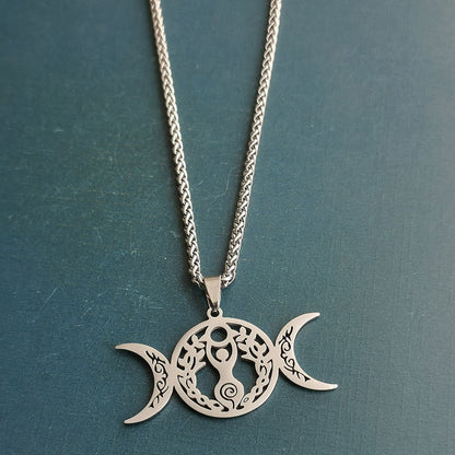 Triple Moon Celtic Knot Pendant Necklace