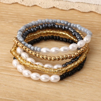 Bohemian Style Beaded Bracelet, Fashionable Multi-layer Beaded Mixed Color Elastic Bracelet