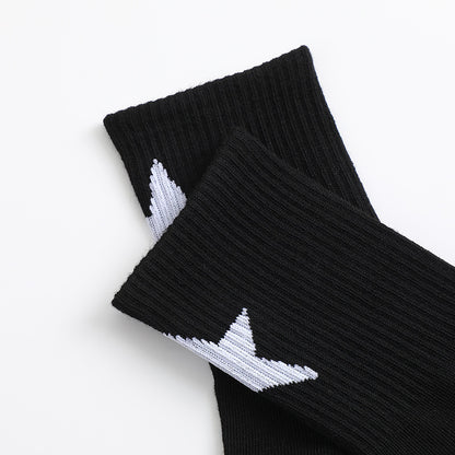 Black And White Five-pointed Star Tube Socks Breathable Sports Socks