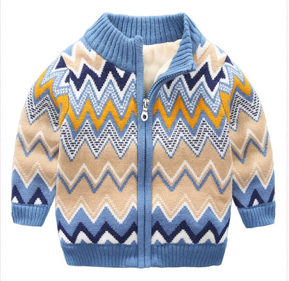 Fashion Sweater Plus Velvet Padded Zipper Jacket For Children