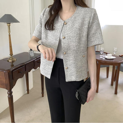 Women's Summer Gray Short Sleeve Coat Top