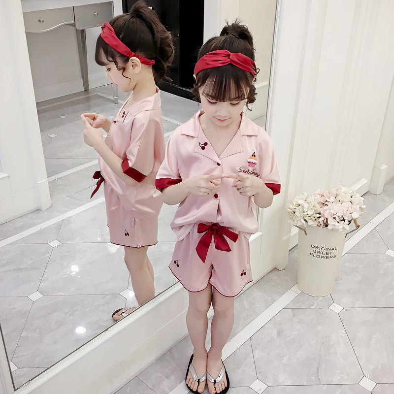 Girls Summer Cartoon Pajamas Short-sleeved Shorts Two-piece Suit