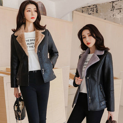 Autumn And Winter Leather Coat For Women Thickened