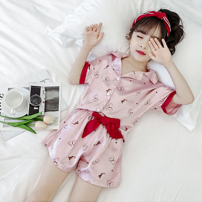 Girls Summer Cartoon Pajamas Short-sleeved Shorts Two-piece Suit